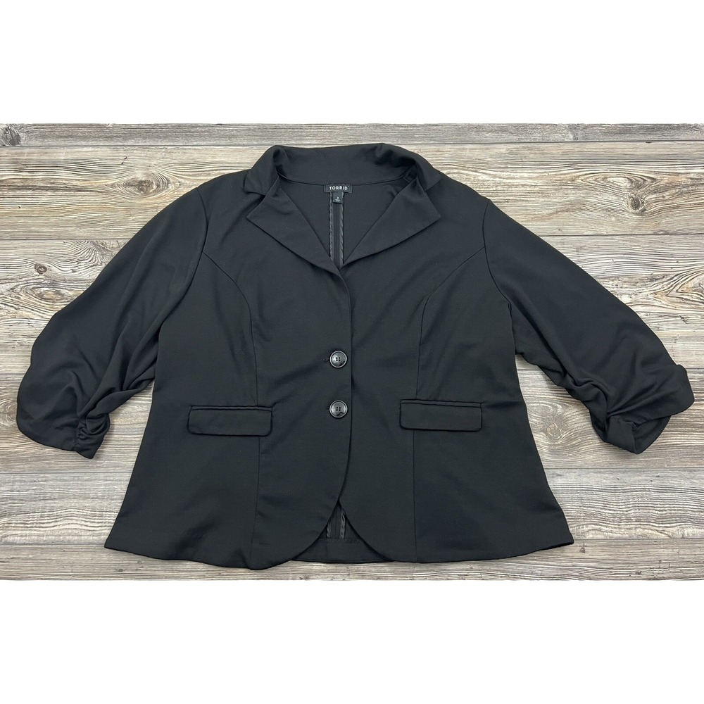 Torrid Blazer Coat Womens Plus 3 (3X) Black Business Career‎ 2 Button 3/4 Sleeve